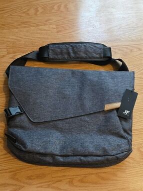 jf j.ferrar Gray Messenger Bag with Tan Accent